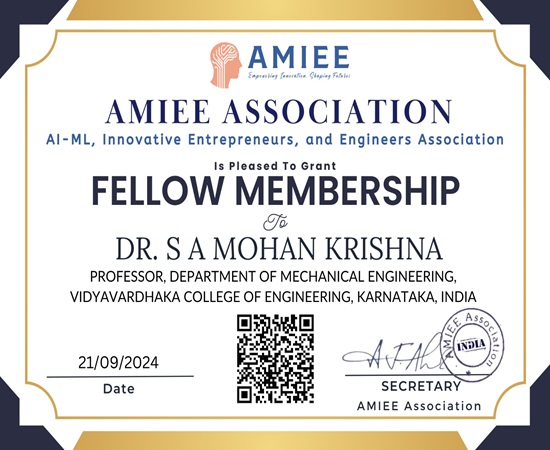 Dr. S A Mohan Krishna-certificate